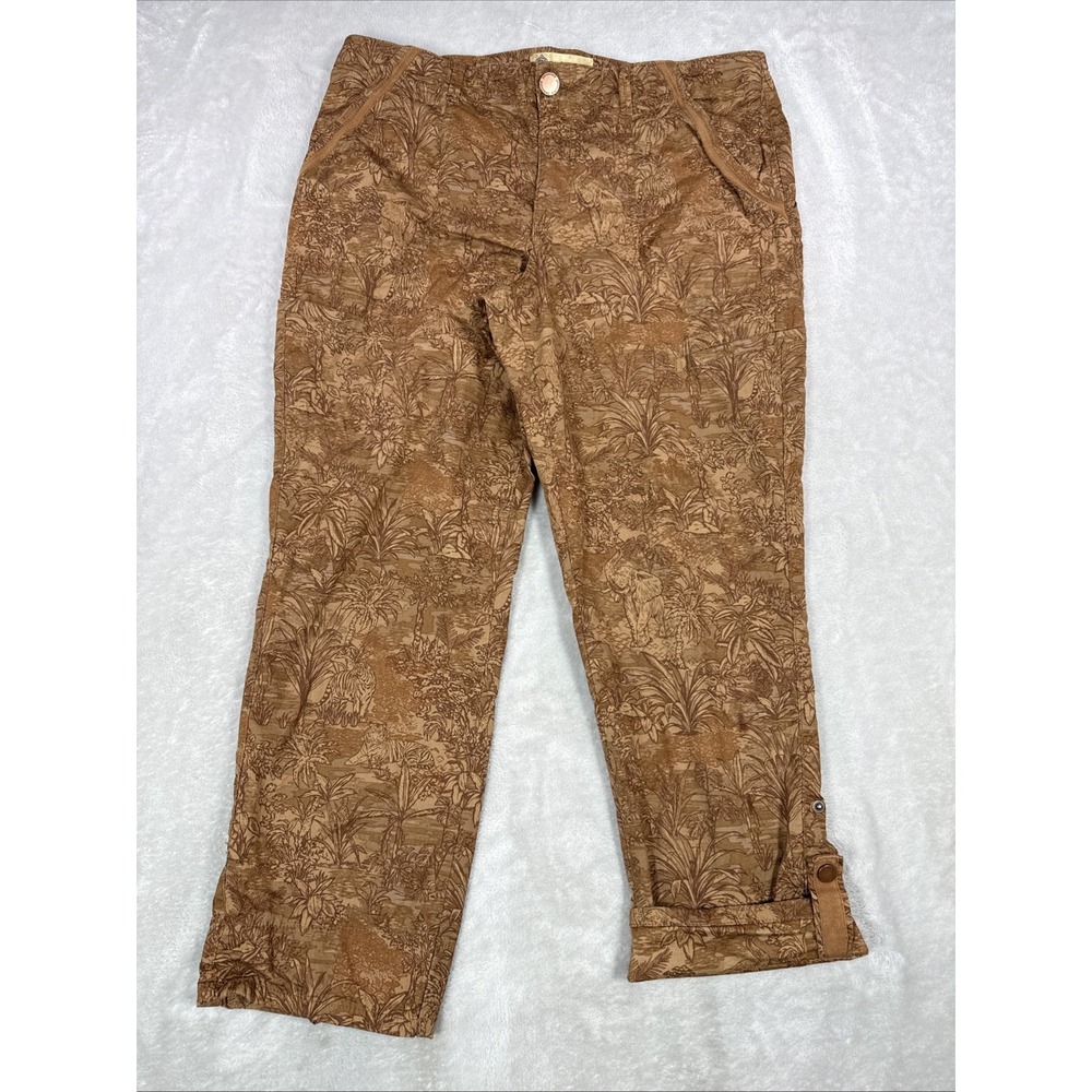 Democracy Flex-ellent Jungle Print Roll Cargo Ankle Pants Size 12 Brown